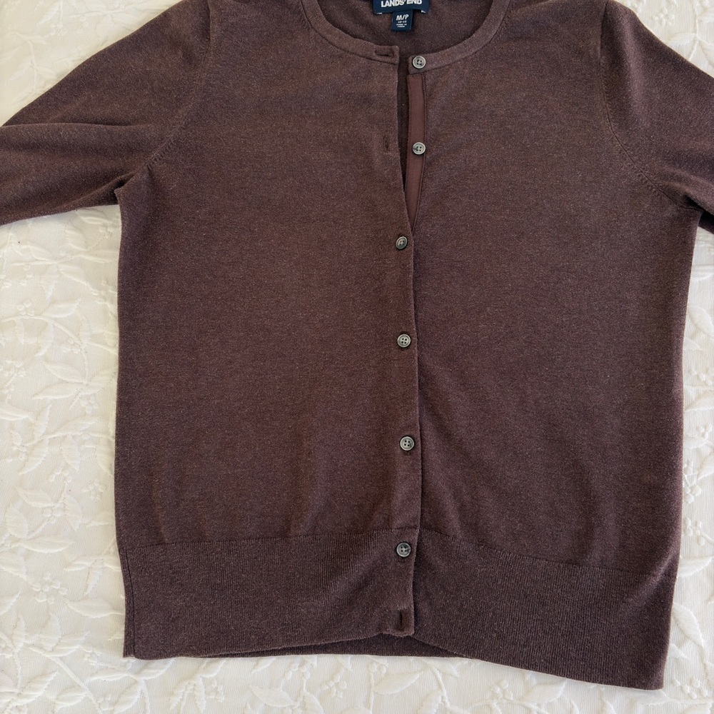 Lands' End Brown Button-Up Cardigan